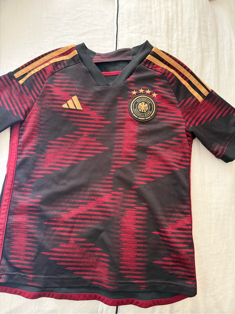 adidas Kids Germany Football Top - Black & Red with Gold Accents